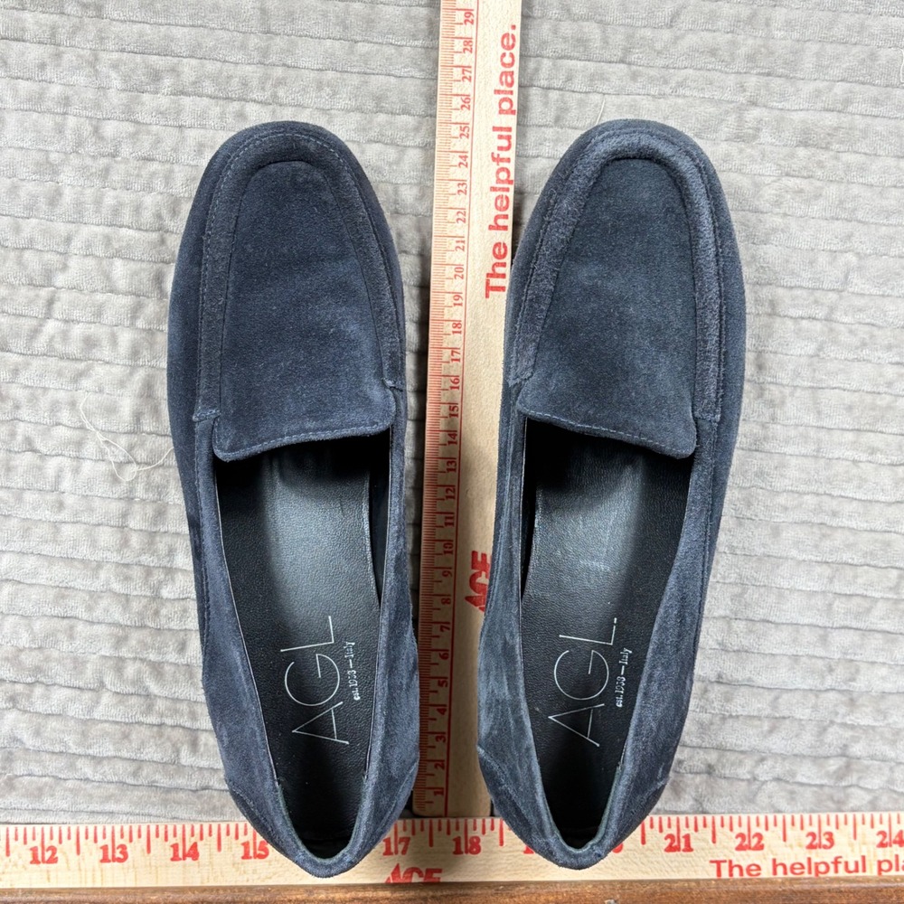 AGL Attilio Giusti Leombruni Navy Blue Suede Loafers Italy D801021 Size 37.5